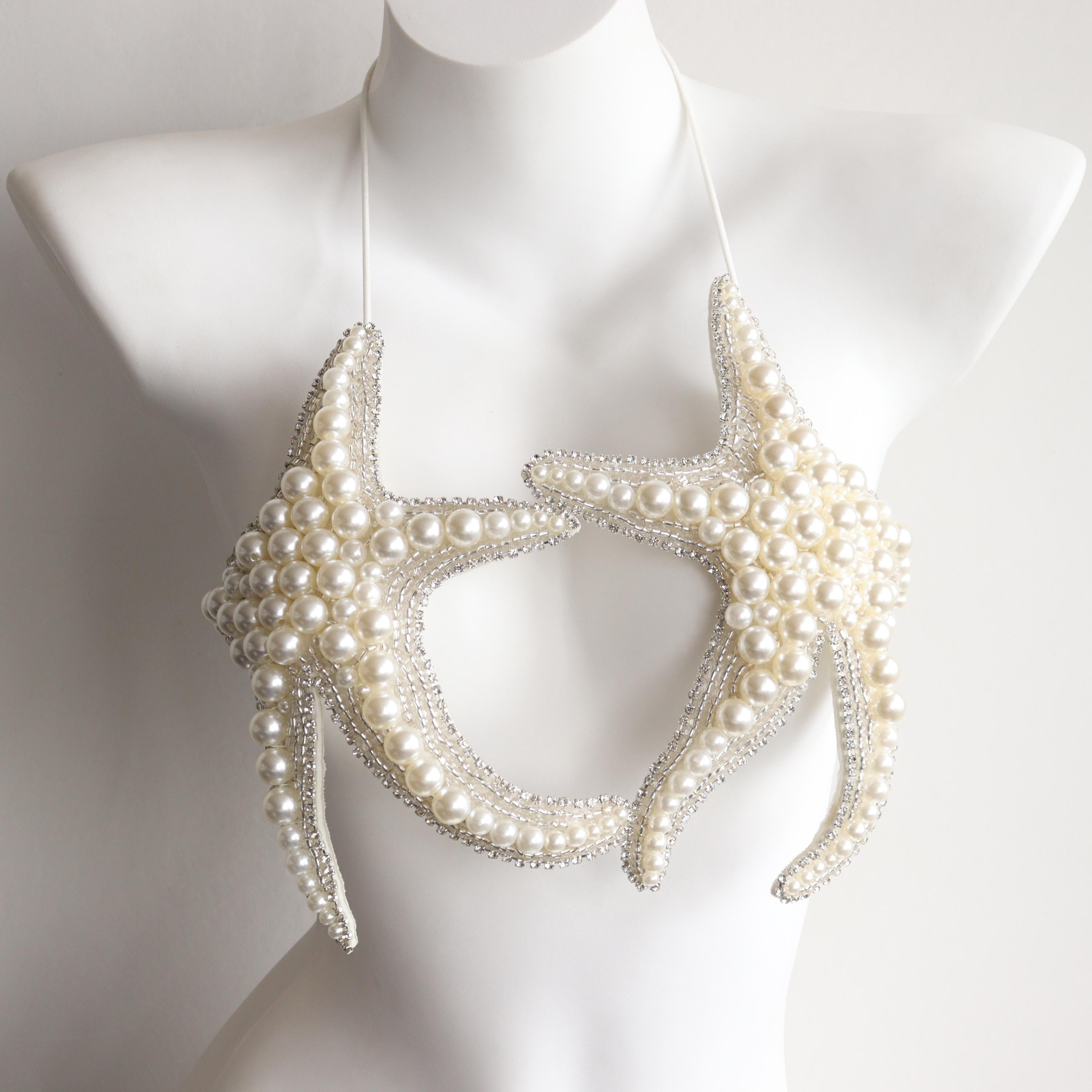 Handmade Pearl Sea Star Beaded Bra, Body Chain, Festival Rave Wear