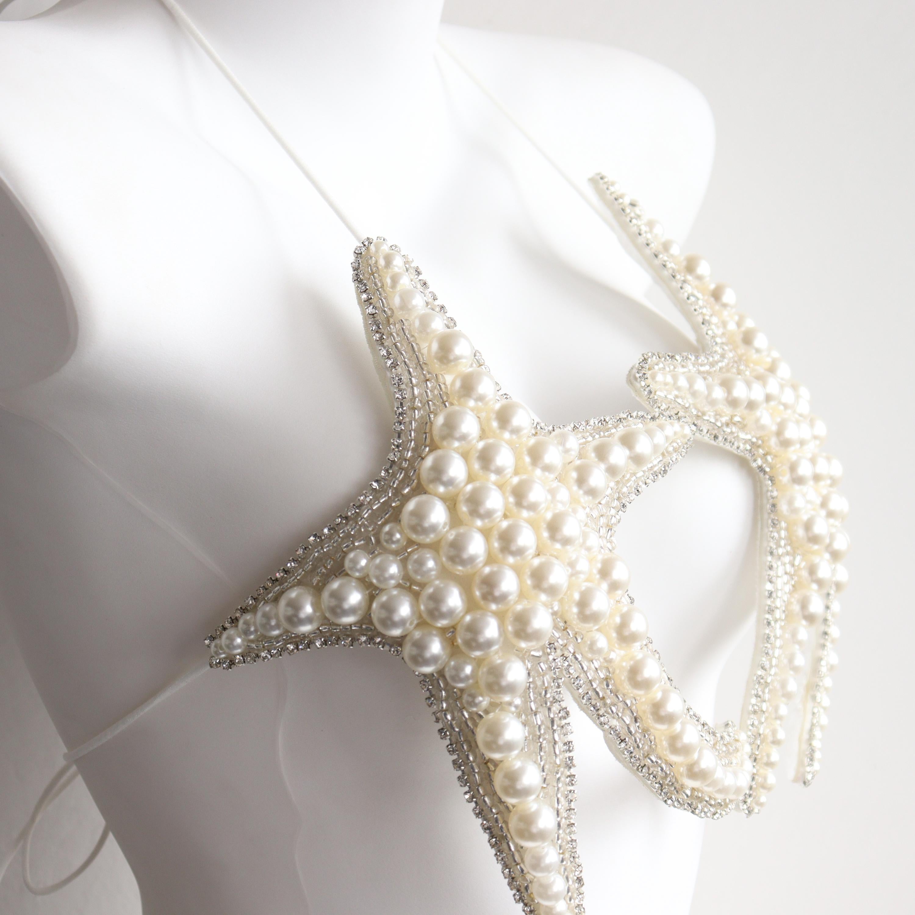 Handmade Pearl Sea Star Beaded Bra, Body Chain, Festival Rave Wear