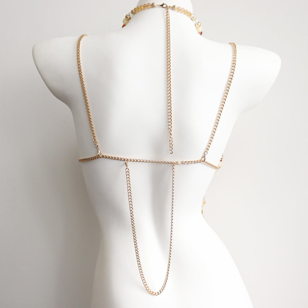 Soutien-gorge perlé marron ambré fait main, bijoux de corps chaîne pour sirènes Burlesque Rave Festivals