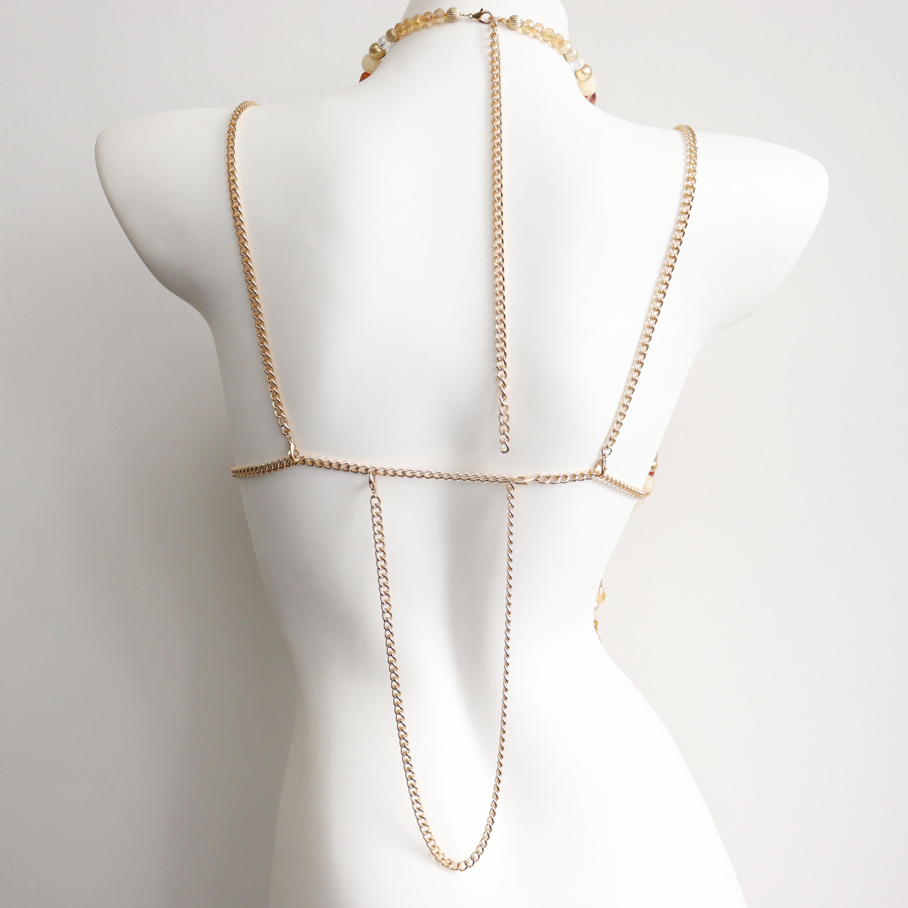 Soutien-gorge perlé marron ambré fait main, bijoux de corps chaîne pour sirènes Burlesque Rave Festivals