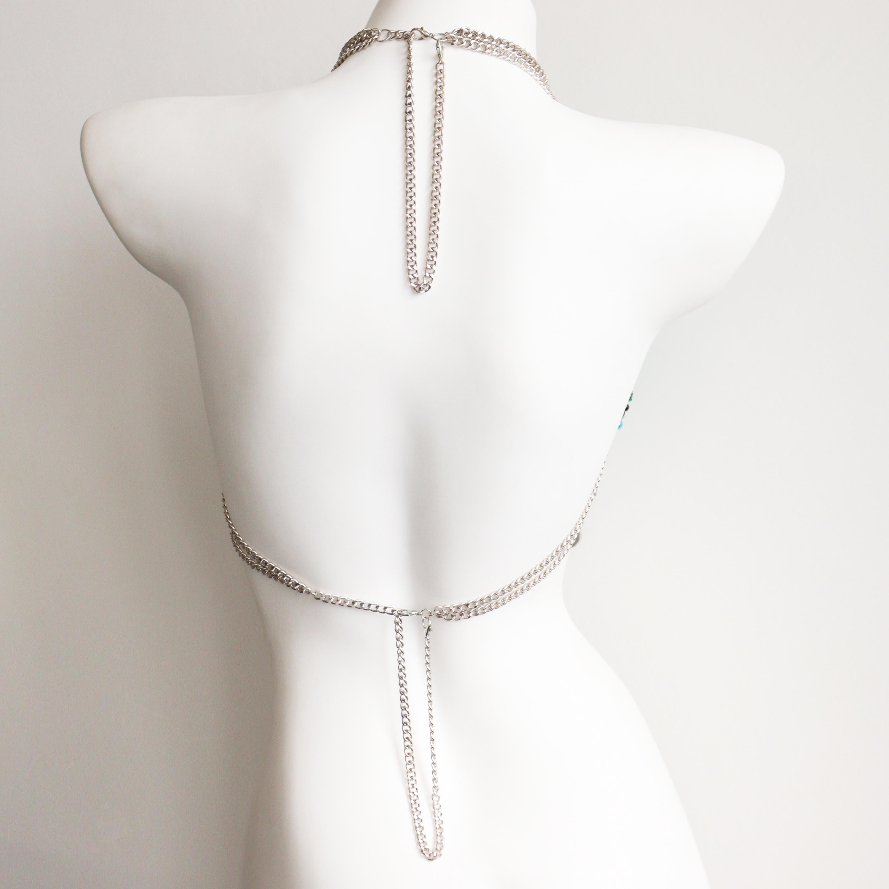 Top de cadena corporal de serpiente con cuentas turquesa, top gótico de cruz para festival rave, burlesque, Halloween