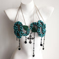 Top de cadena corporal de serpiente con cuentas turquesa, top gótico de cruz para festival rave, burlesque, Halloween